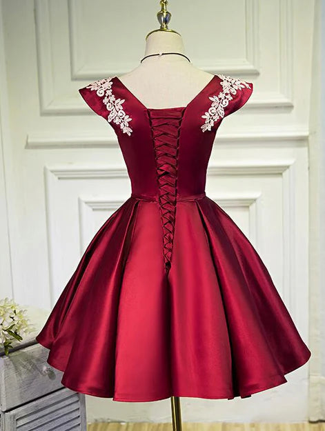 Luolandi Lovely Cap Sleeves Short Party Dresses Satin Homecoming Dress Elegant Evening Dress